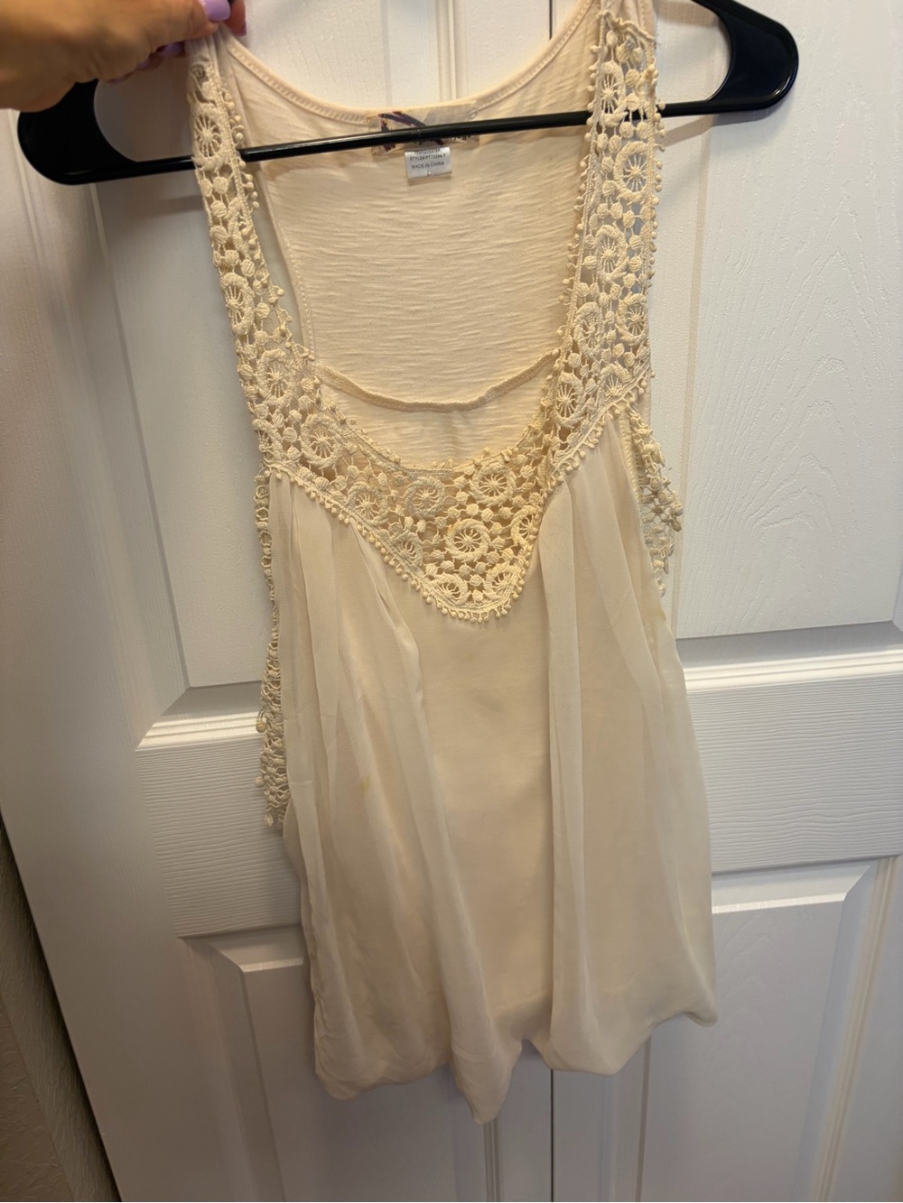 imaginary voyage Cream Crochet-Trim Tank Camisole